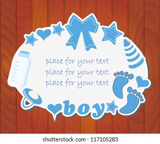 Baby shower on a wooden background/Vector illustration