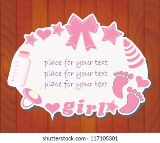Baby shower on a wooden background/Vector illustration