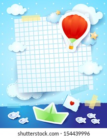 Baby shower with paper boat and balloon, vector