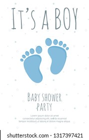 Baby shower party for future mommy of boy template with blue toddler footsteps.