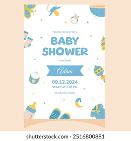 Baby shower party invitation. It's a boy. Template for party invitation, poster, greeting card.