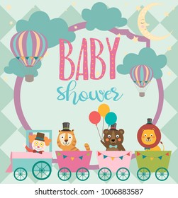 Baby Shower party invitation card with circus theme. Vector illustration