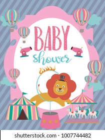 Baby Shower party invitation card with circus theme. Vector illustration