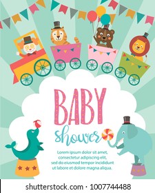 Baby Shower party invitation card with circus theme. Vector illustration