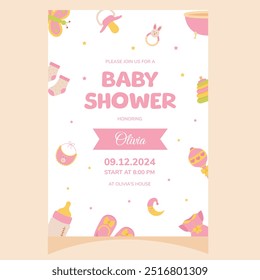 Baby shower party invitation. It's a girl. Template for party invitation, poster, greeting card.