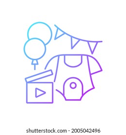 Baby Shower Party Video Gradient Linear Vector Icon. Newborn Gender Reveal Vlog. Virtual Baby Shower. Videography. Thin Line Color Symbols. Modern Style Pictogram. Vector Isolated Outline Drawing