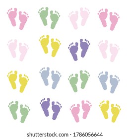 Baby shower pastel colored foot print vector background