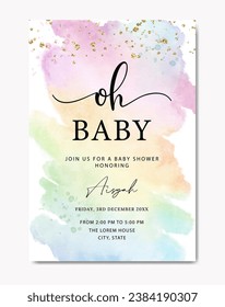 baby shower pastel rainbow watercolor template background