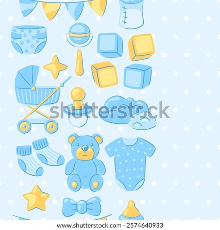 Baby shower pattern. New born baby boy Happy Birthday