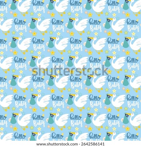 Baby shower pattern with stork and baby
