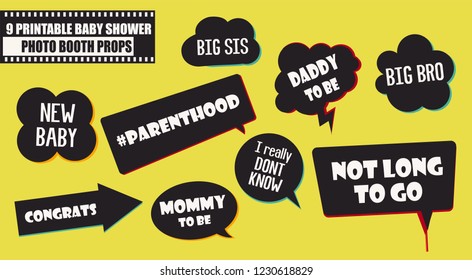 Baby shower photo booth props vector elements. Speech bubbles for baby arrival party 