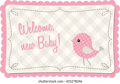 Baby shower with pink abstract birdie, vector illustration, eps 10 with transparency