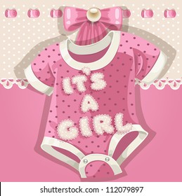 Baby shower pink card with baby shoes