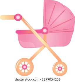 Baby shower pink baby carriage, it's a girl. Gender reveal vector illustrations for invitations, greeting cards, posters
