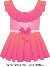 Baby shower pink dress, it's a girl. Gender reveal vector illustrations for invitations, greeting cards, posters