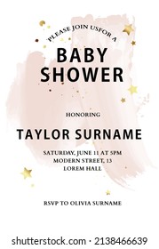 Baby shower pink invitation, baby girl  birthday design card in vector 