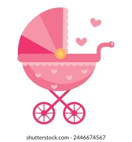 baby shower pink pram isolated