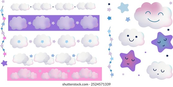 Baby chuveiro png conjunto de ícone 3d.  Doodle png elementos para cartão de chuveiro baby boy. Brinquedos de bebê e nuvens, estrelas. Modelo para faixa, cartaz, cartão comemorativo