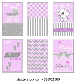 baby shower, postcard, greeting card. The baby girl, stroller. Banner