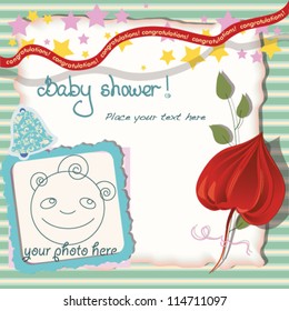 Baby shower postcard in a scrapbook stile with a photo frame