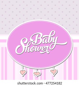 baby shower postcard template arrival advertisement with place for your text color cute pink kid female star child girl woman abstract background scene edge ceremony baby celebration lady youth heart