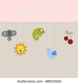 baby shower postcard. Template poster for greetings or invitations. Baby shower and arrival. Baby vector illustration
