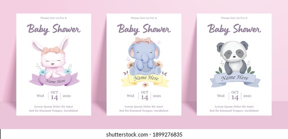 Baby Shower Poster Banner Template With Baby Animal Character