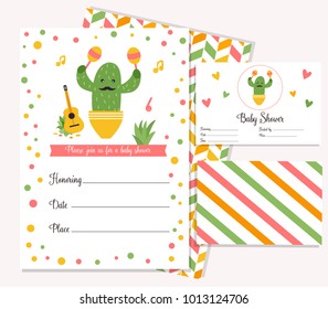 Baby Shower Poster With Cute Cactus. Invitation Template