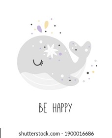 Baby shower poster, cute whale with stars, kids print