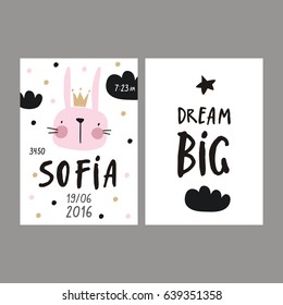 Baby Shower poster. Newborn metric for children bedroom