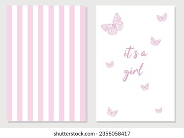 Baby shower posters set.It's a girl vector greeting card.