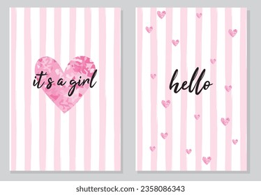 Baby shower posters set.It's a girl vector greeting card.