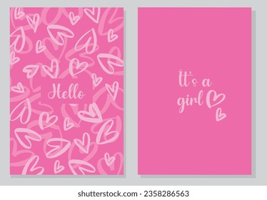 Baby shower posters set.It's a girl vector greeting card.