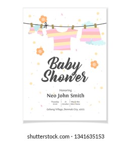 Baby shower posters. Vector invitation with cute kids illustration. Baby arrival and shower