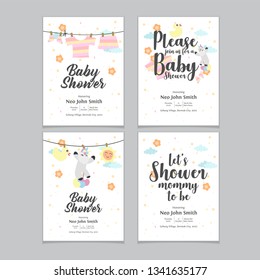 Baby shower posters. Vector invitation with cute kids illustration. Baby arrival and shower