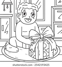 Baby Shower Baby with a Present Coloring Page 