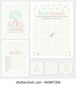 Baby Shower Printable Card con juego de bingo, invitación, querido bebé, pegatinas y etiquetas de sabor.