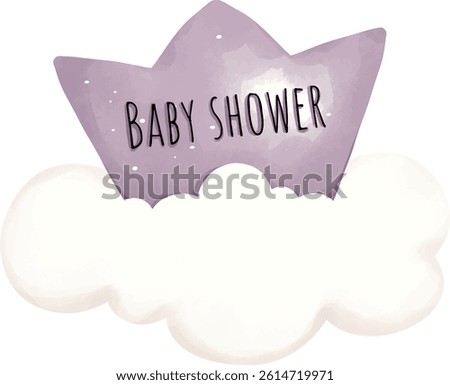 baby shower purple theme, baby shower element, cloud, crown