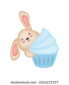 baby shower rabbit with cupcake isolated