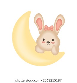 baby shower rabbit and moon isolated
