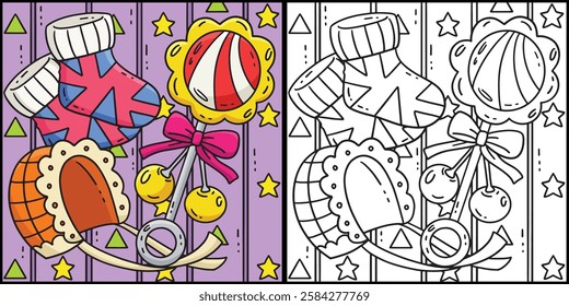 Baby Shower Rattle Toy and Baby Socks Illustration