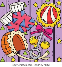 Baby Shower Rattle Toy and Baby Socks Colored 