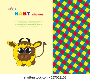 The baby shower. Round cow. Vector.