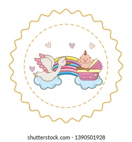 Baby shower round label stamp with cartoons