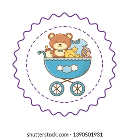 Baby shower round label stamp with cartoons