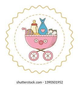 Baby shower round label stamp with cartoons