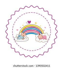 Baby shower round label stamp with cartoons