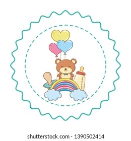 Baby shower round label stamp with cartoons