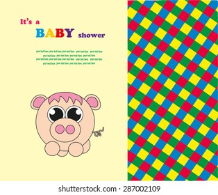 The baby shower. Round  pig. Vector.