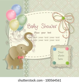 Baby shower with scrapbook elements in retro style